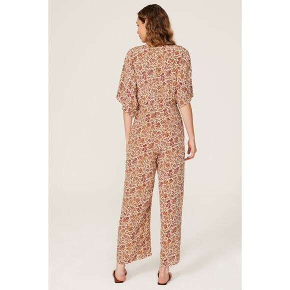 VANESSA BRUNO Orange Floral Print V-Neckline Short Sleeves Jumpsuit Size 38 - Picture 2 of 15